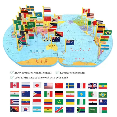 World Map With 30 National Flags