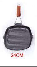 24cm Non-Stick Cast Iron Steak Frying Pan Folding Wooden Handle Fry Pan
