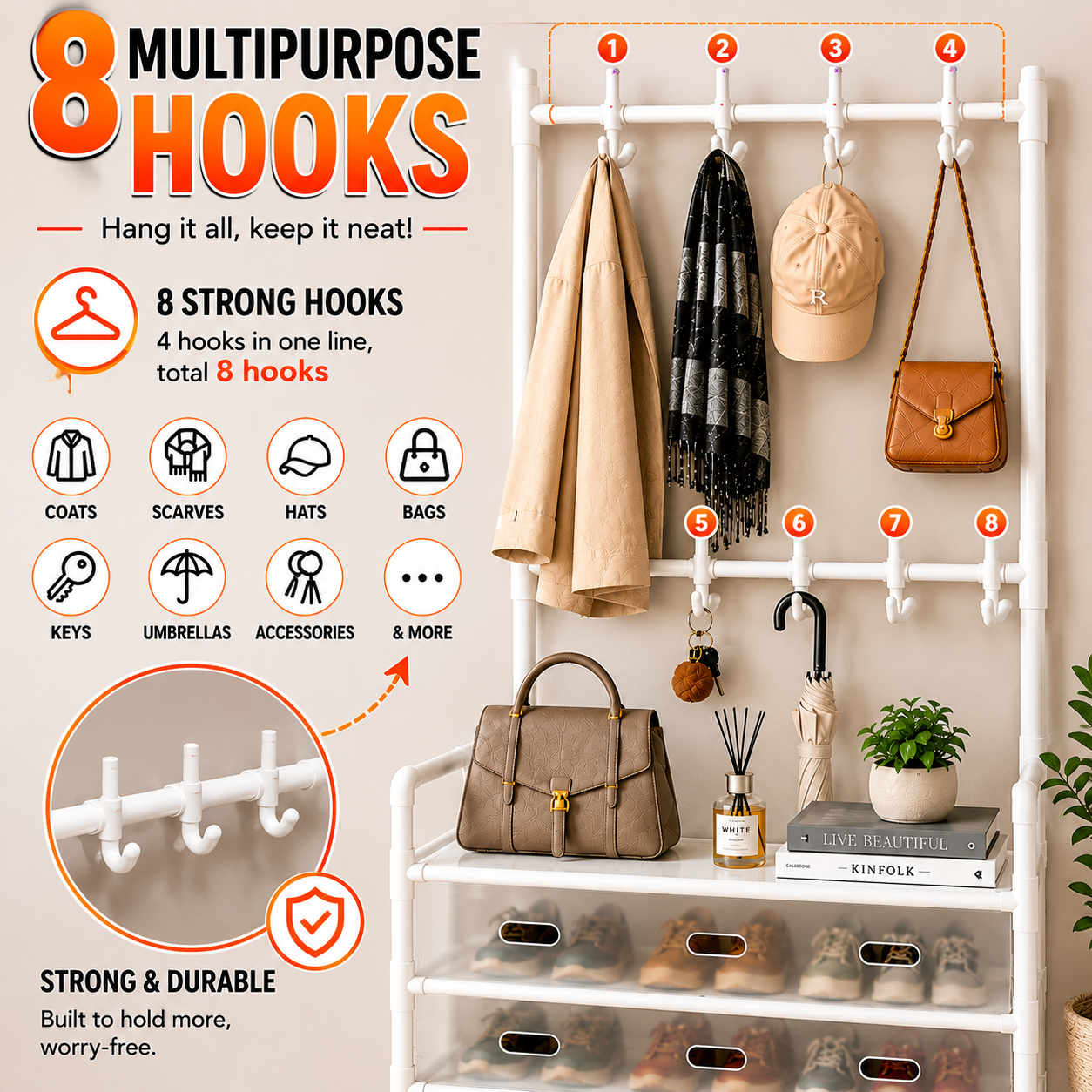 Multi-Purpose Shoe & Coat Rack with Dustproof Cover – Space Saving Storage Organizers