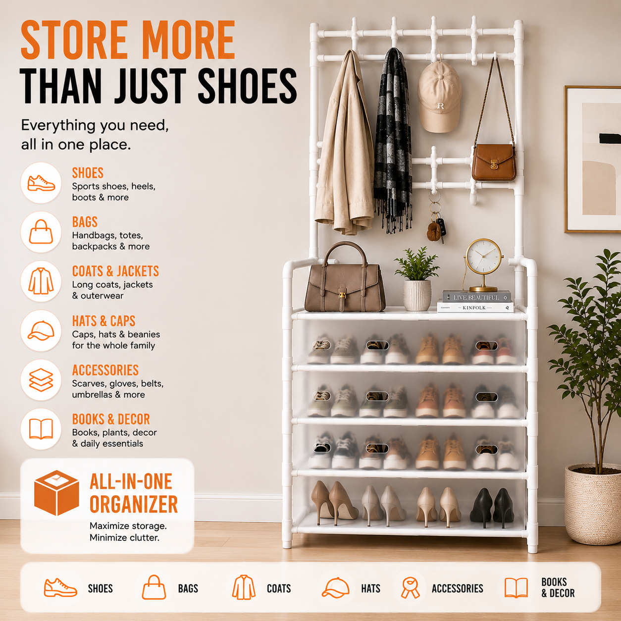 Multi-Purpose Shoe & Coat Rack with Dustproof Cover – Space Saving Storage Organizers