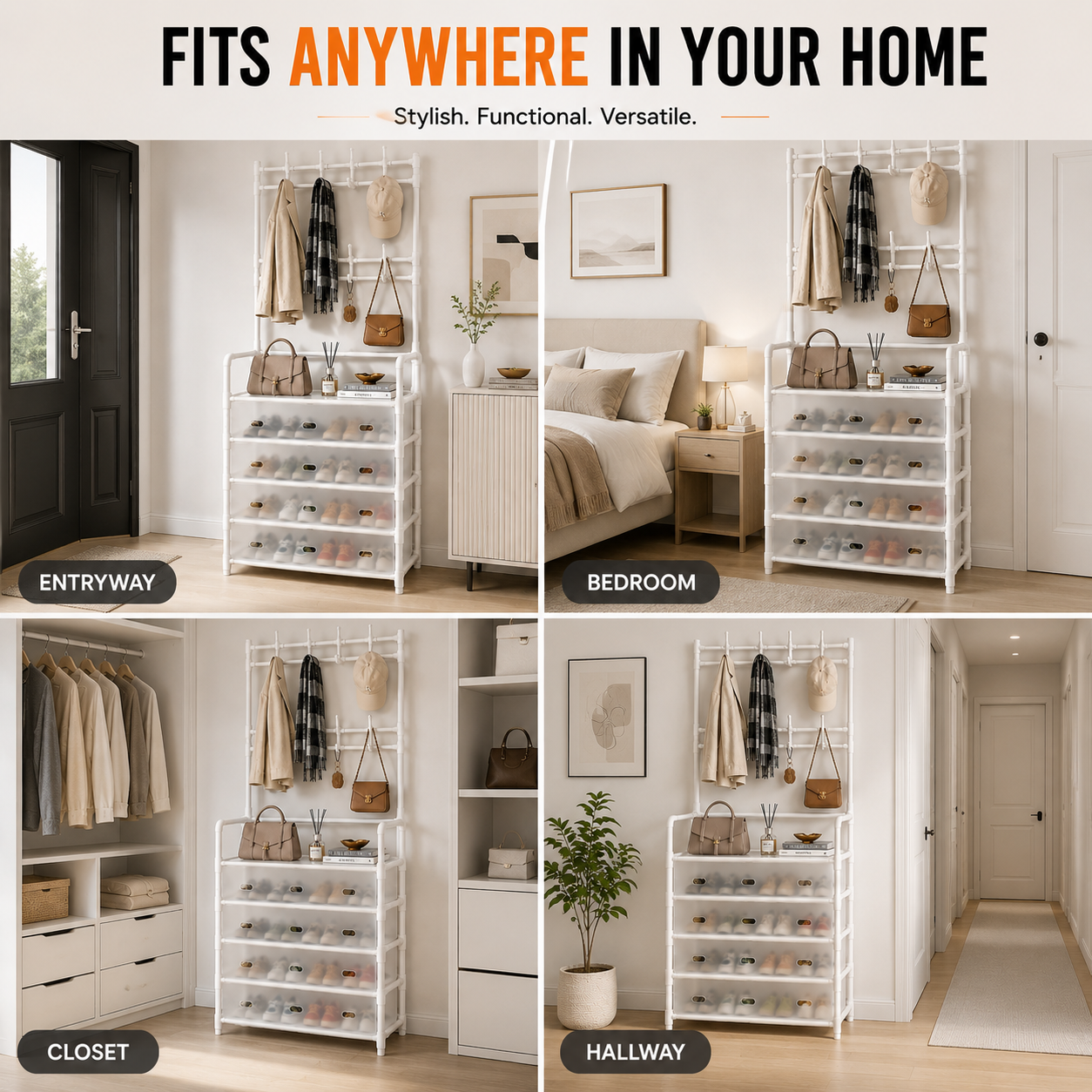 Multi-Purpose Shoe & Coat Rack with Dustproof Cover – Space Saving Storage Organizers