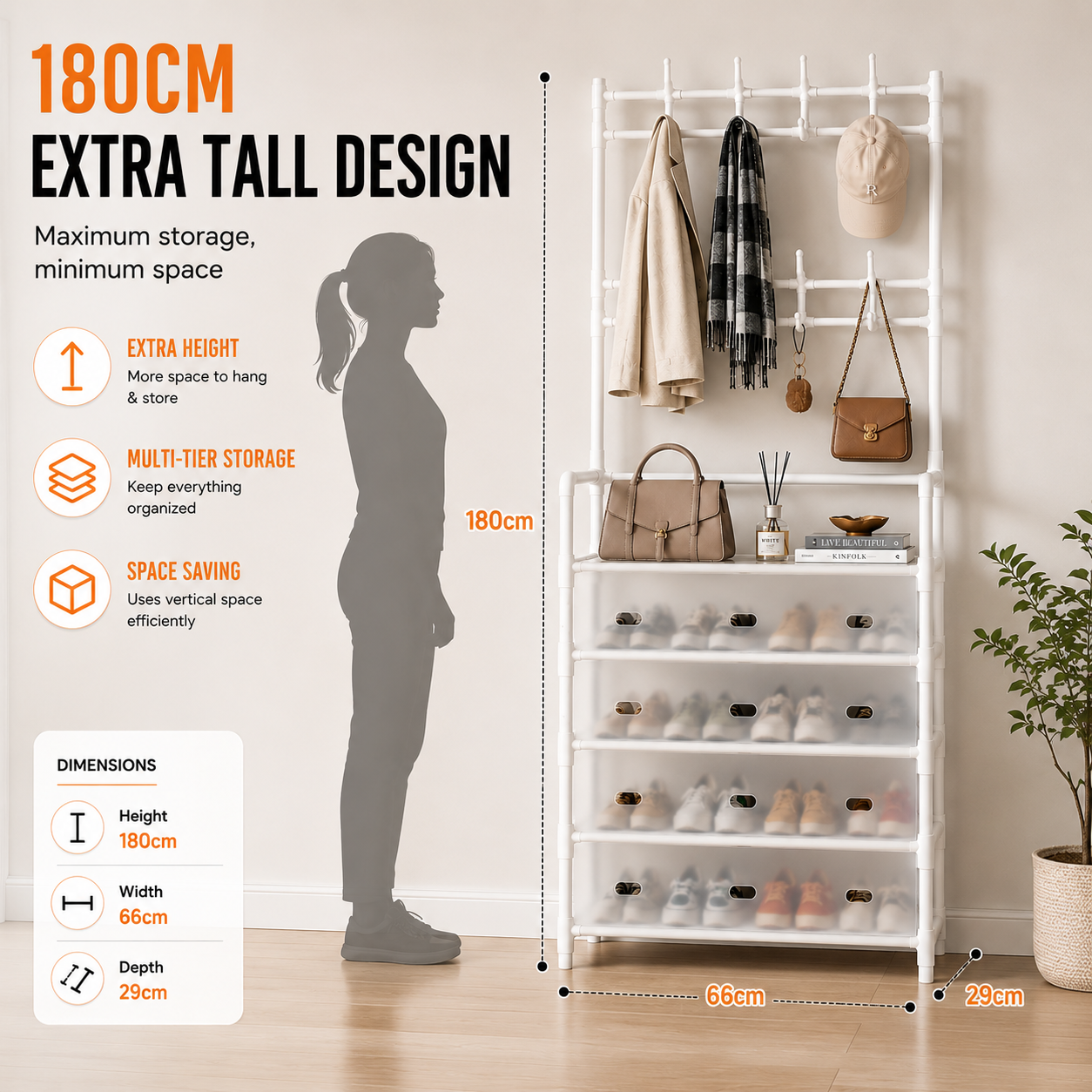 Multi-Purpose Shoe & Coat Rack with Dustproof Cover – Space Saving Storage Organizers
