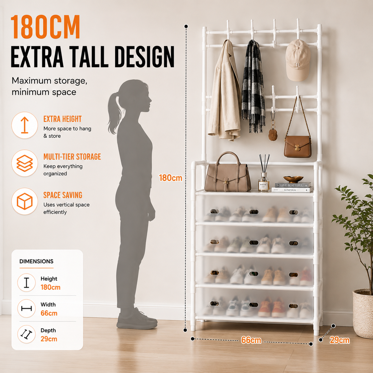 Multi-Purpose Shoe & Coat Rack with Dustproof Cover – Space Saving Storage Organizers