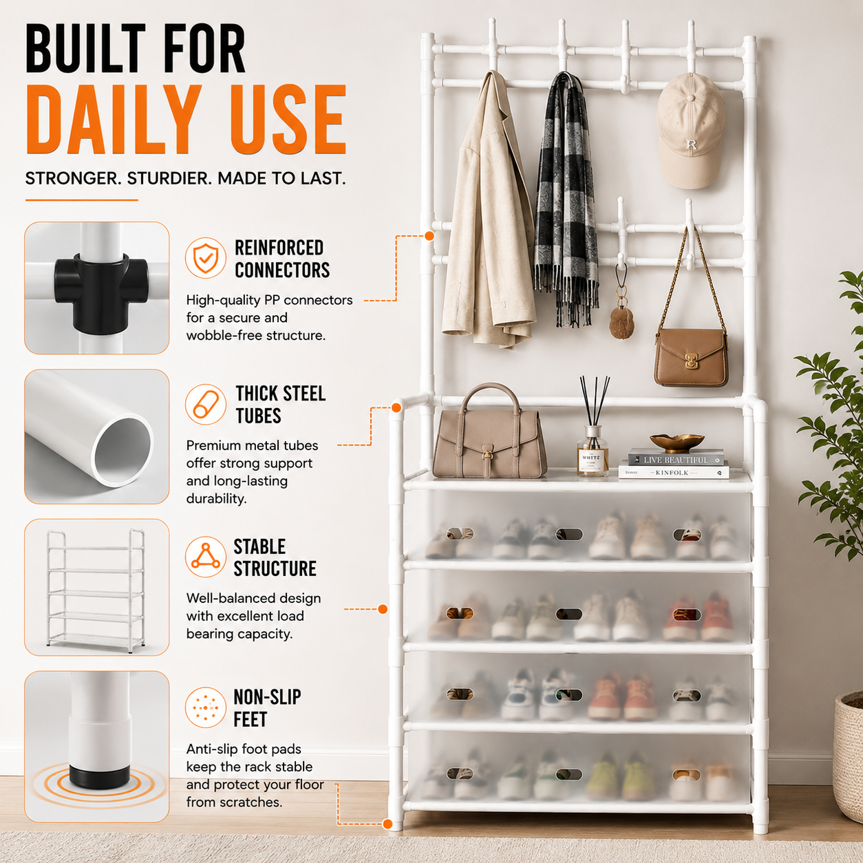 Multi-Purpose Shoe & Coat Rack with Dustproof Cover – Space Saving Storage Organizers