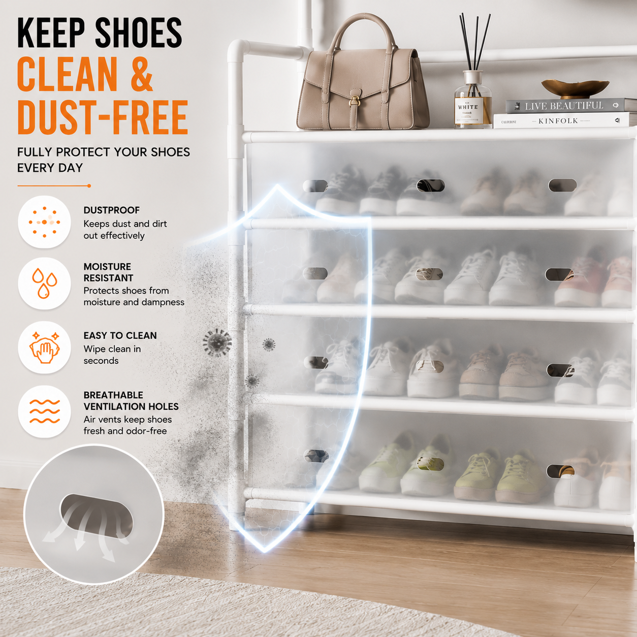 Multi-Purpose Shoe & Coat Rack with Dustproof Cover – Space Saving Storage Organizers