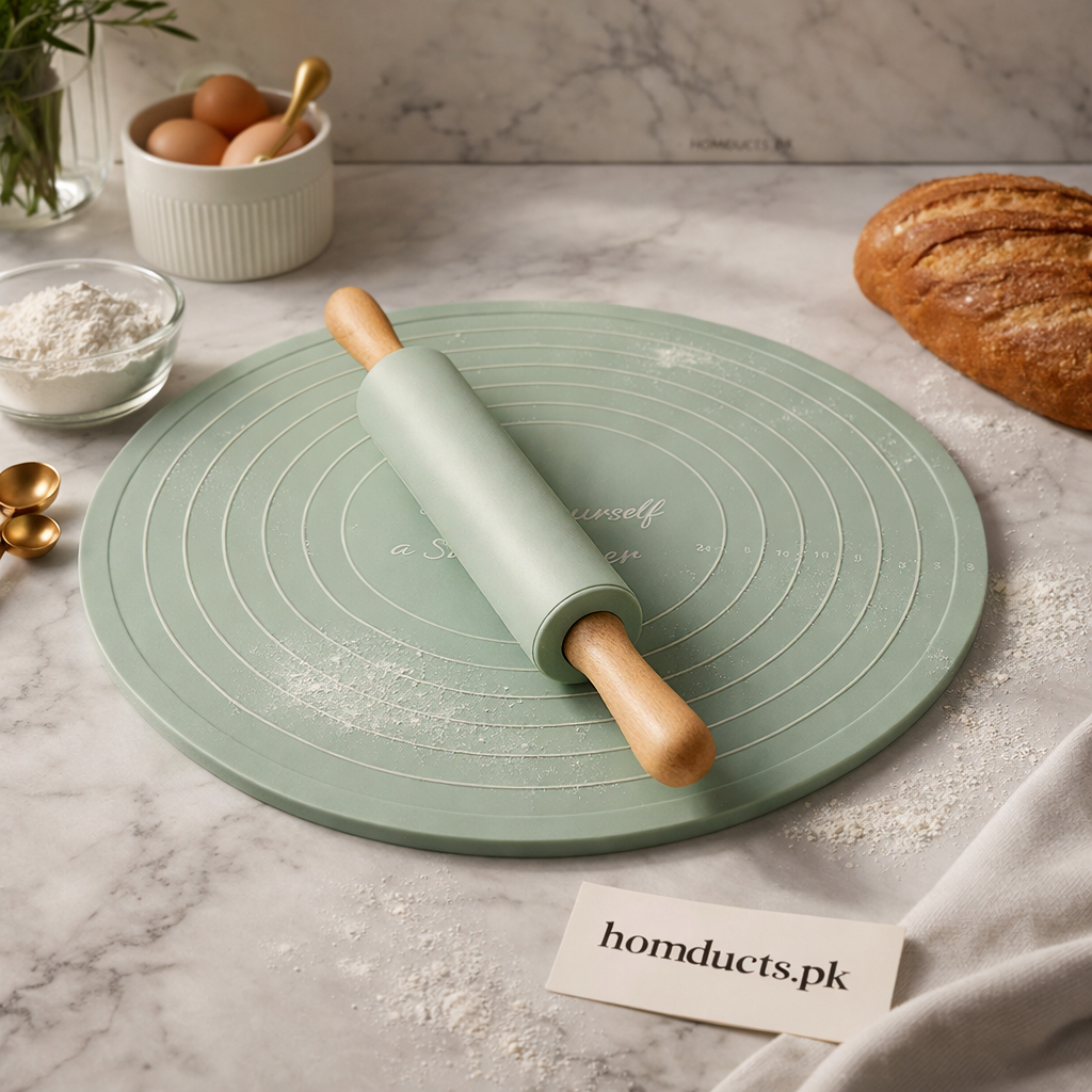 Non-Stick Silicone Dough Rolling Mat with Rolling Pin – Heat-Resistant Insulation Pad for Baking & Pastry Prep