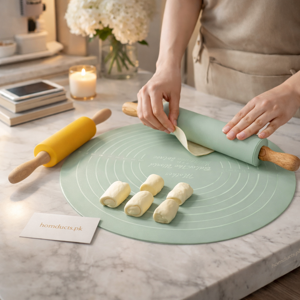Non-Stick Silicone Dough Rolling Mat with Rolling Pin – Heat-Resistant Insulation Pad for Baking & Pastry Prep