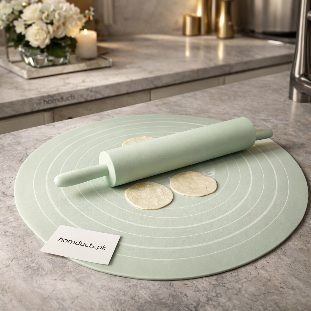Non-Stick Silicone Dough Rolling Mat with Rolling Pin – Heat-Resistant Insulation Pad for Baking & Pastry Prep