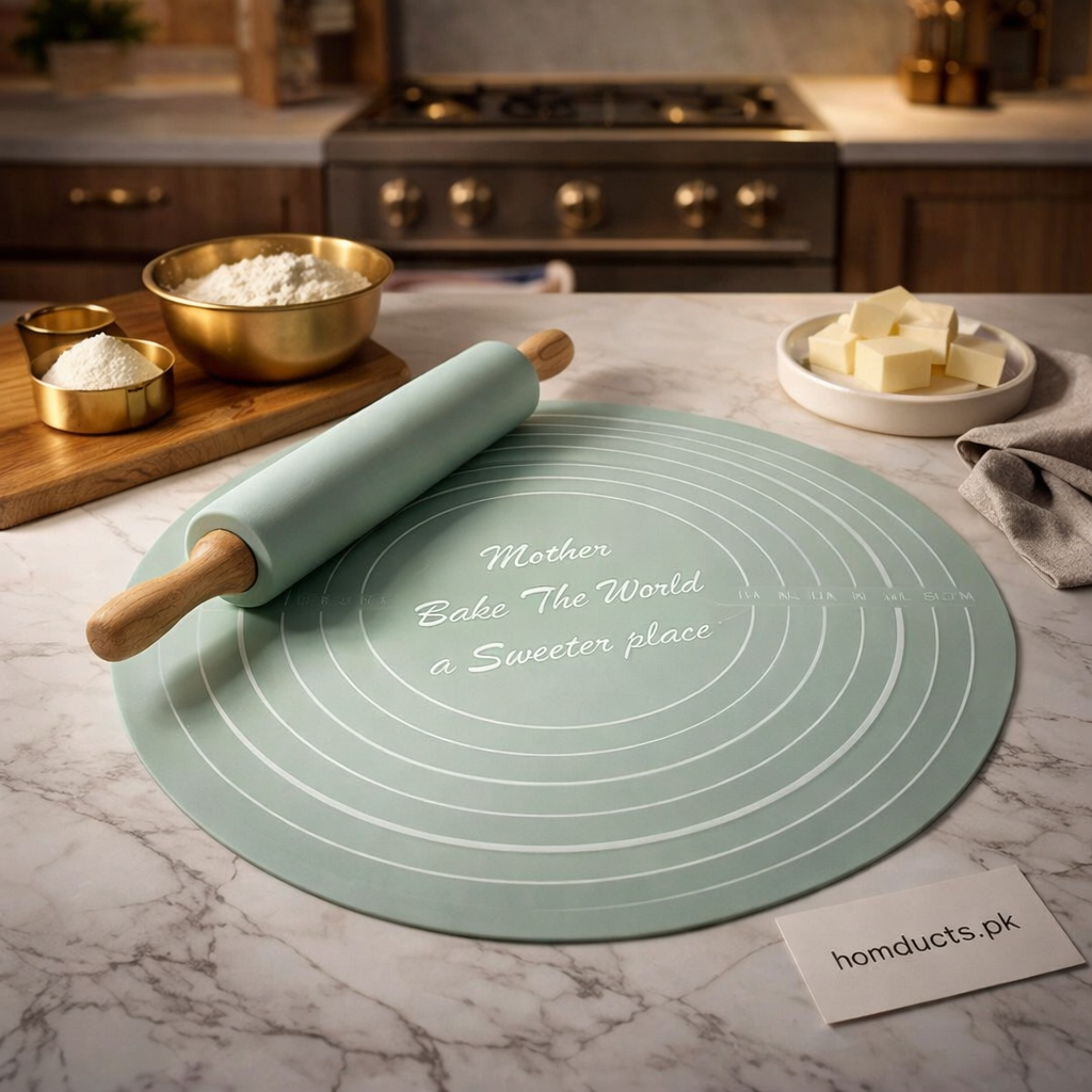 Non-Stick Silicone Dough Rolling Mat with Rolling Pin – Heat-Resistant Insulation Pad for Baking & Pastry Prep