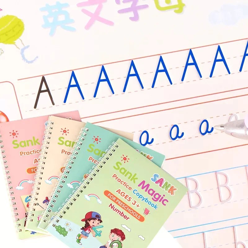Kids Magic Practice Book (4 Books + 1 Pen + 1 Grip + 8 Refill)