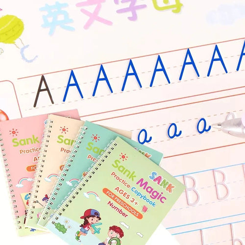 Kids Magic Practice Book (4 Books + 1 Pen + 1 Grip + 8 Refill)