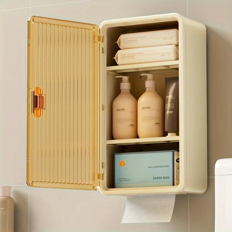 Wall-Mounted Makeup Storage Box with Lid & Tissue Holder (Punch-Free)