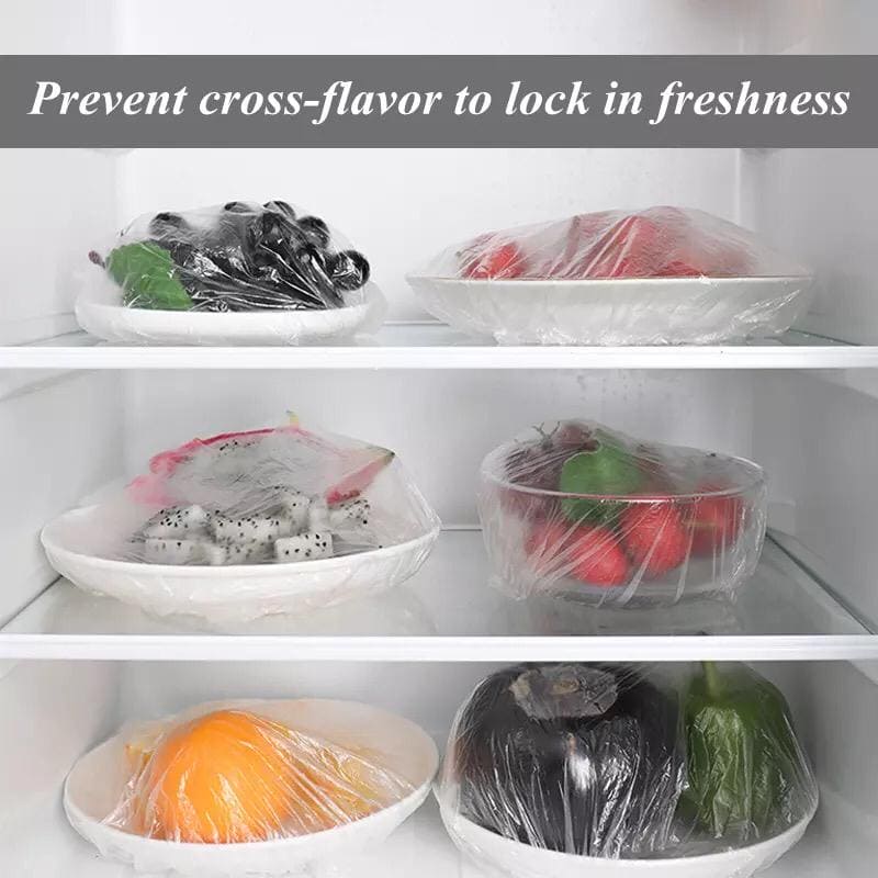 Set of 100 Disposable Plastic Stretchable Bowl Covers