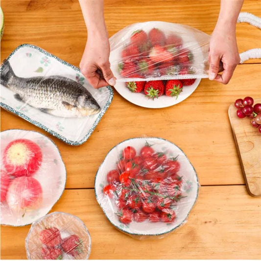 Set of 100 Disposable Plastic Stretchable Bowl Covers