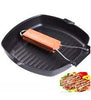 24cm Non-Stick Cast Iron Steak Frying Pan Folding Wooden Handle Fry Pan