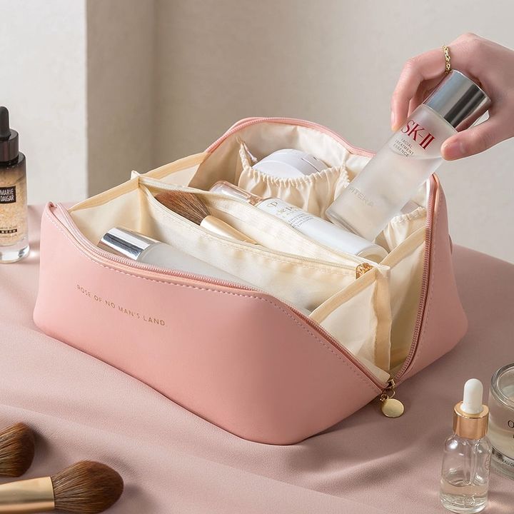 Large Capacity Leather Travel Cosmetic Bag