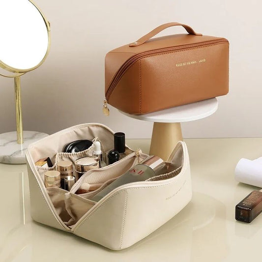 Large Capacity Leather Travel Cosmetic Bag