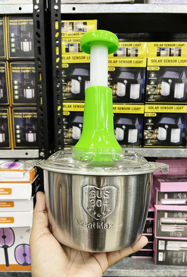 Hand press manual food chopper with stainless steel bowl for onions and vegetables