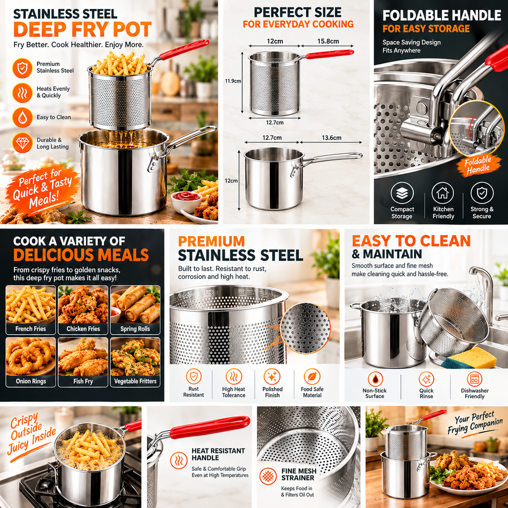 Deep Fry Oil Pot 1.4 L | Stainless Steel - (IMPORTED)