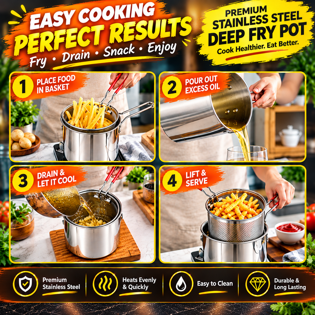 Deep Fry Oil Pot 1.4 L | Stainless Steel - (IMPORTED)